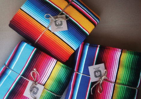 Folded Mexican Striped blankets Multicolor