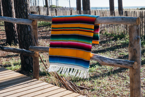 Mexican Blanket, Ethnic Beach Rug or Sarape - Sunrise