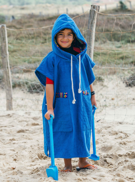 French Blue Kid Surf Poncho/Tribal Pattern