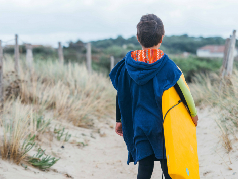 Navy Blue Kid Surf Poncho/Orange Tribal Pattern