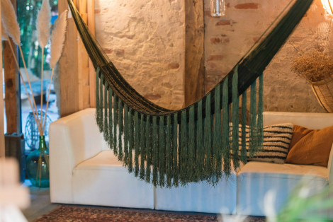 Fringes handmade woven hammock jungle green