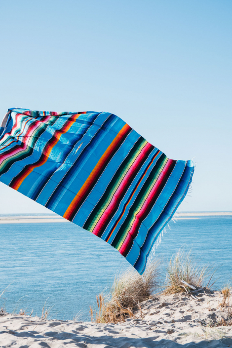 Mexican Blanket, Ethnic Beach Rug or Sarape - Summer Sky