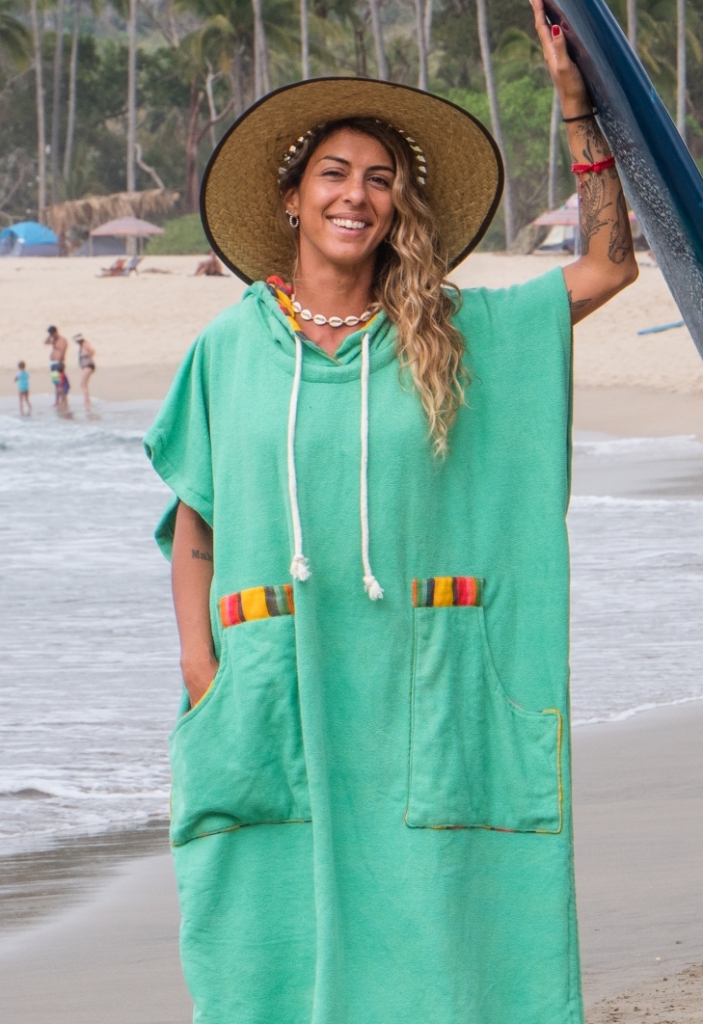 Seaglass Towel Surf Poncho / Yellow rainbow fabric Pakal Ethnic Surf Shop