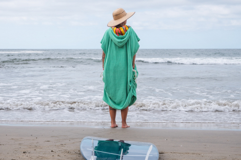 Seaglass Towel Surf Poncho / Yellow rainbow fabric