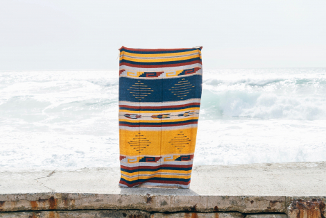Mexican Blanket or Sarape - Blue & Sand Arrows