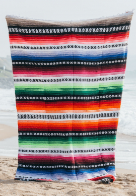 Rainbow striped multicolor mexican blanket or ethnic blanket