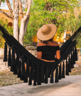 black Mayan hammock with fringes