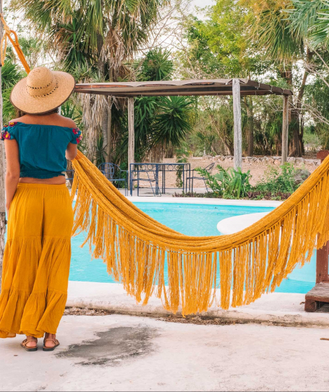 Mustard Mayan hammock with fringes