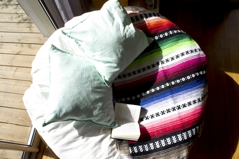 Papasan chair with Mexican blanket