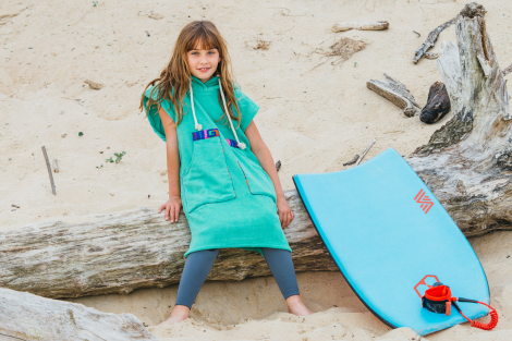 Seaglass Kid Surf Poncho Hooded Towel / Blue Tribal Pattern