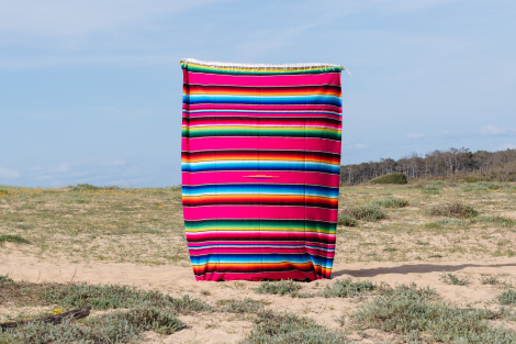 Mexican Blanket, Ethnic Beach Rug or Sarape - Pink Sunset