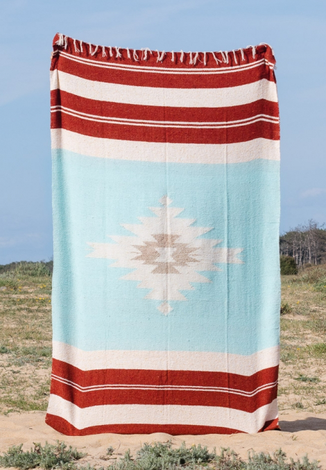 Turquoise light aquamarine Tribal mexican blanket