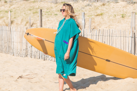 Forest Green Towel Surf Poncho / Purple Tribal