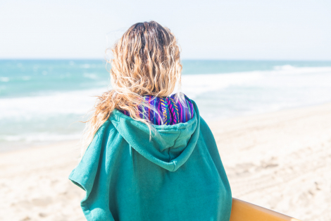 Forest Green Towel Surf Poncho / Purple Tribal