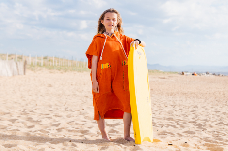 Orange Kids Surf Poncho / Yellow Tribal Patterns