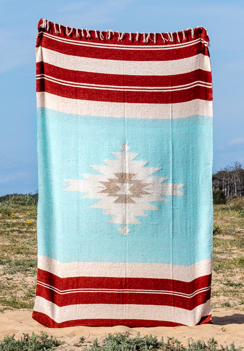 Mexican Blanket, Ethnic Beach Rug or Sarape - Sea Diamond - Pakal