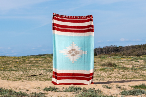 Mexican Blanket, Ethnic Beach Rug or Sarape - Sea Diamond