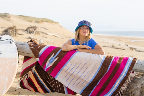 Ocean Blue Towel Bucket Hat with Turquoise Striped Lining