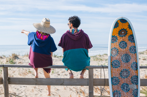 Navy Blue & Burgundy Bicolor Woman Beach Poncho - Shorty Lenght - Fuchsia Tribal