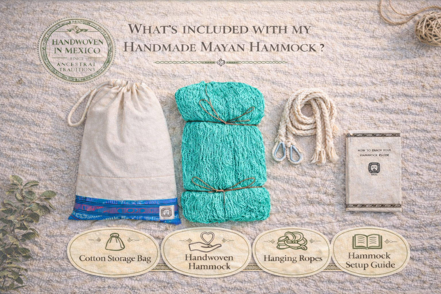 Hammock-Pack-Composition_Teal-hammock Hamac Maya Vert Menthe - Tissé dans le Yucatan