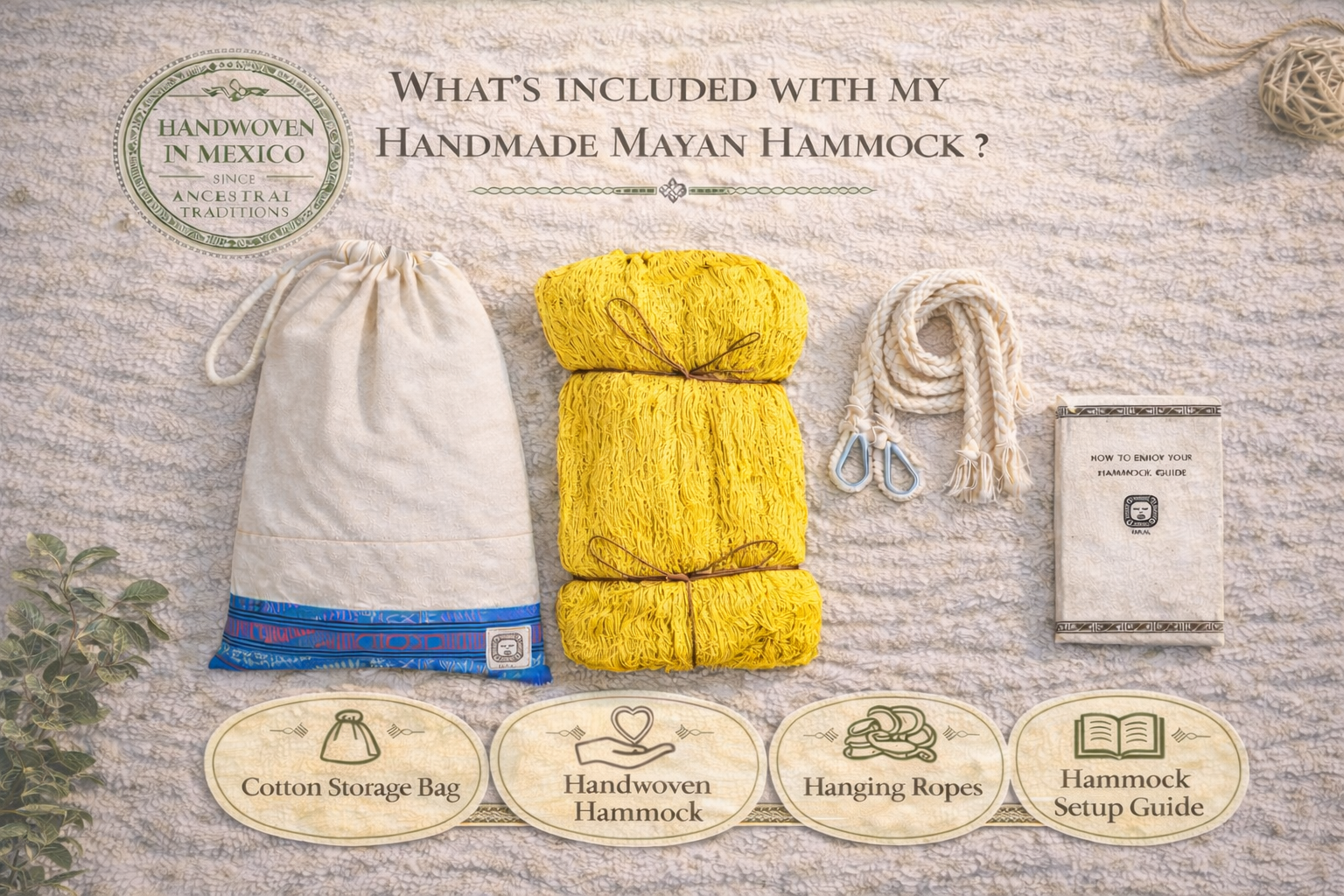 Hammock-Pack-Composition_Yellow-hammock Hamac Maya Jaune Citron - Tissé dans le Yucatan