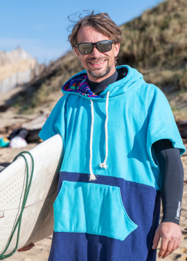 Turquoise & Ocean Blue Bicolor Beach Poncho - Blue Tribal Pattern