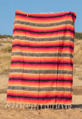 Handmade Mexican Beach Blanket, Picnic Blanket or couch throw - Coral Sea