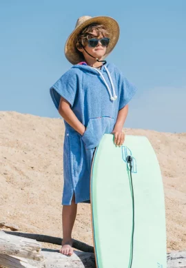 Surf Poncho 2 Denim Blue Kids Towel Poncho / Blue Rainbow Fabric