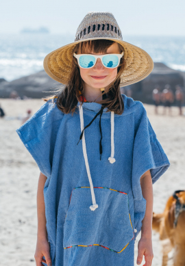 Surf Poncho 1 Denim Blue Kids Towel Poncho / Yellow Rainbow Fabric
