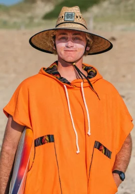 Poncho Eponge Coton Orange / Motif Tribal Noir