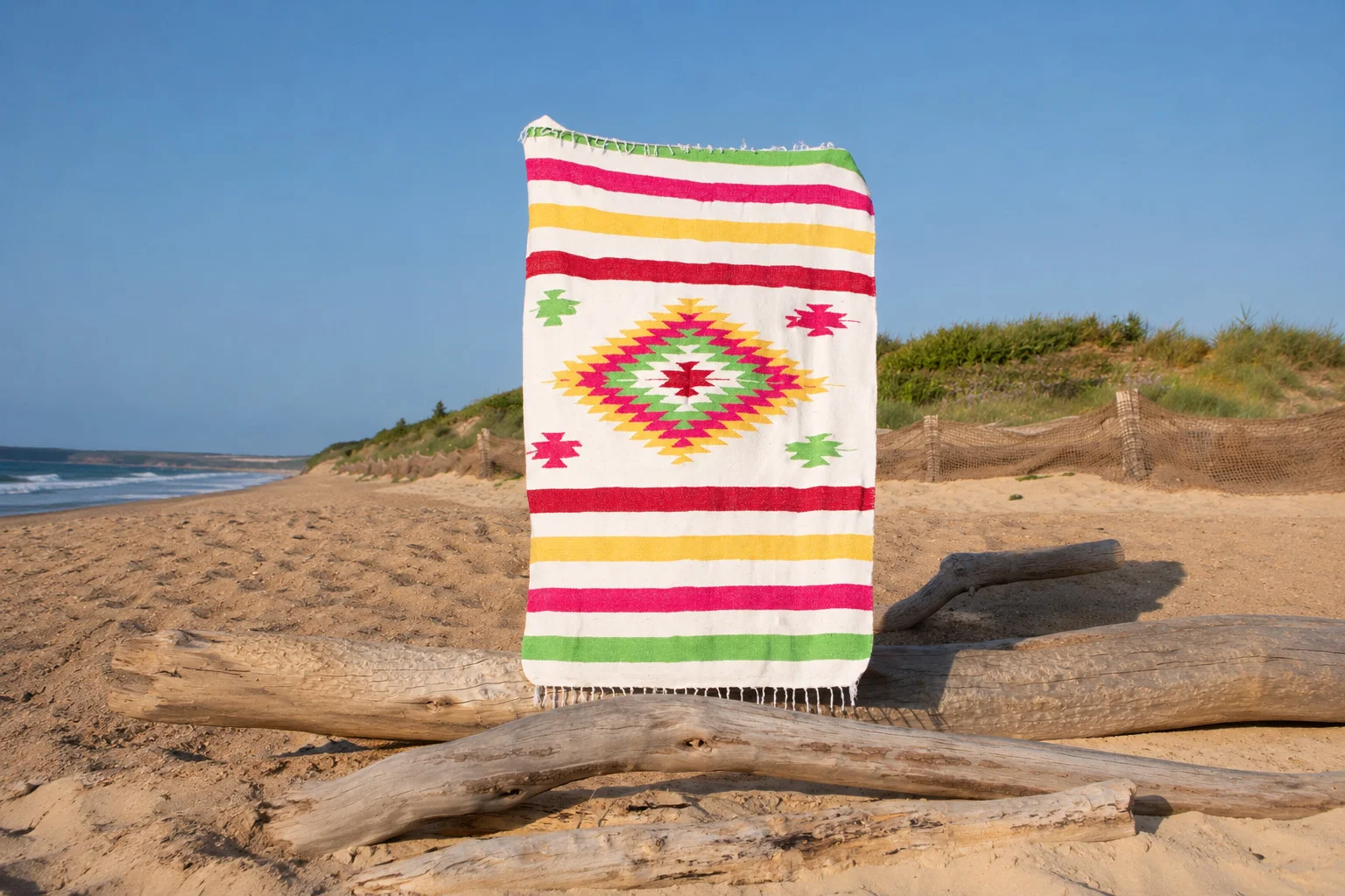 Rainbow Diamond (1) Mexican Blanket, Ethnic Beach Blanket or Sarape - Rainbow Diamond