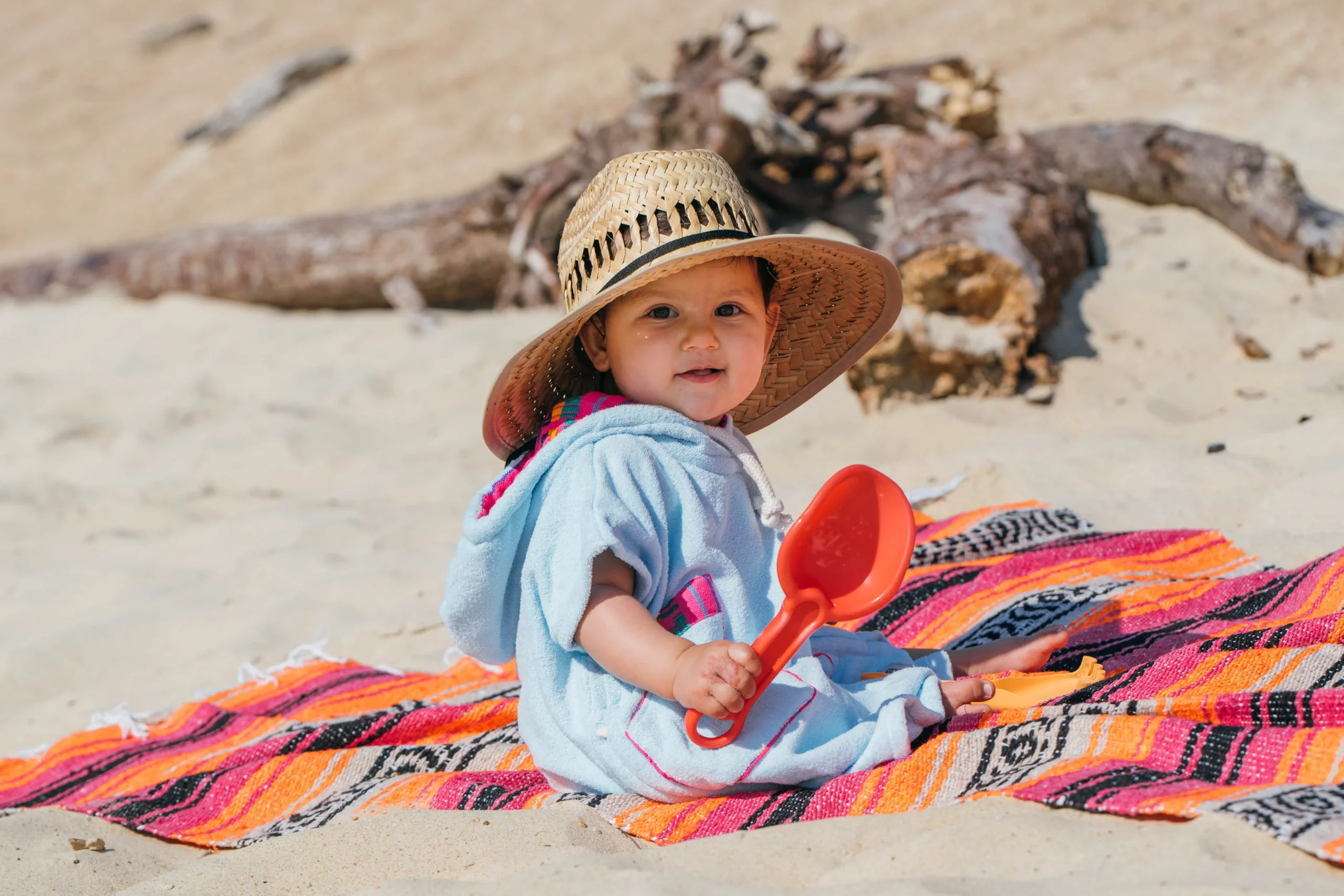 Sky blue baby poncho on fuchsia mexican blanket Cotton Candy Baby Hooded Towel - Baby Blue