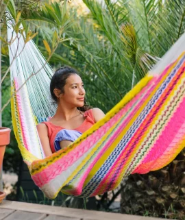 Rainbow Mayan Hammock – Handmade Nylon Mexican Hammock
