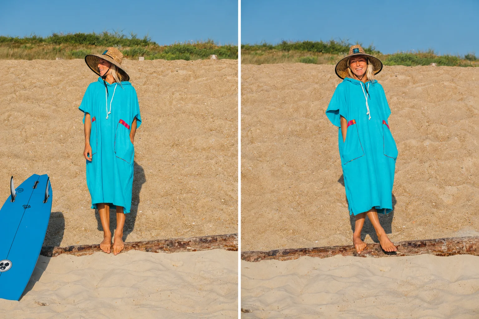 turquoise poncho Turquoise Blue Towel Poncho / Fuchsia Tribal Pattern